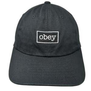 Obey Snapback Black Hat One Size Embroidered Box Logo Adjustable Streetwear Cap